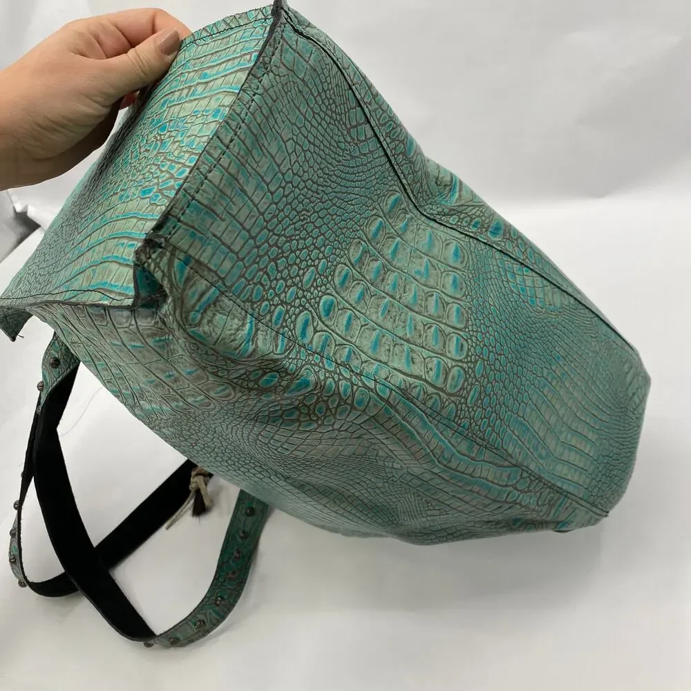 Arohoe turquoise crocodile leather studded southwestern tote bag